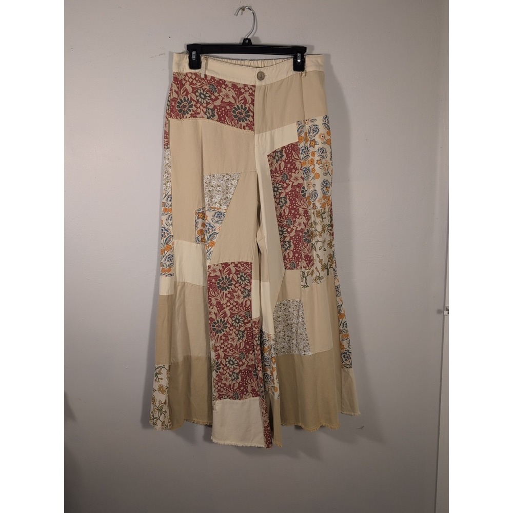 Blue‎ Velvet Patchwork Boho Pants Medium Wide Leg